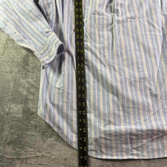 VTG Ralph Lauren Flesh Pony Striped Button Down Shirt Mens Sz L Blue White Pink - Picture 7 of 10